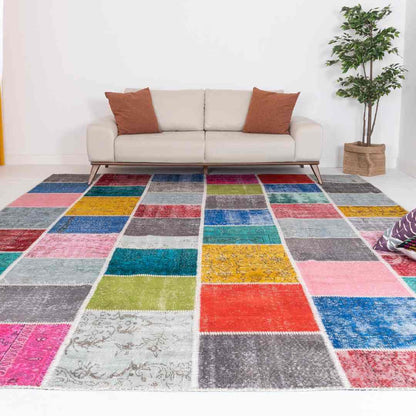 Oriental Rug Patchwork Hand Knotted Wool On Wool 296 x 395 Cm - 9' 9'' x 13' Multicolor C016 ER34