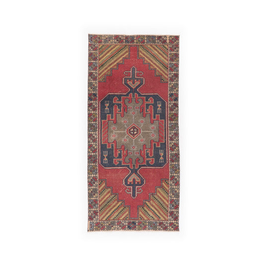 Oriental Rug Vintage Hand Knotted Wool On Cotton 125 X 263 Cm - 4' 2'' X 8' 8'' Red C014 ER12