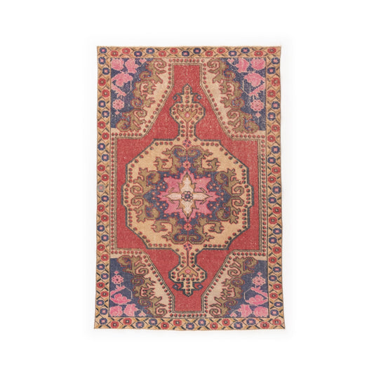 Oriental Rug Vintage Hand Knotted Wool On Cotton 137 X 210 Cm - 4' 6'' X 6' 11'' Red C014 ER12
