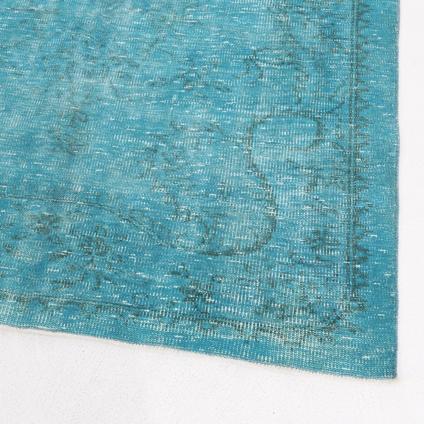 Oriental Rug Vintage Hand Knotted Wool On Cotton 139 x 239 Cm - 4' 7'' x 7' 11'' Turquoise C019 ER12