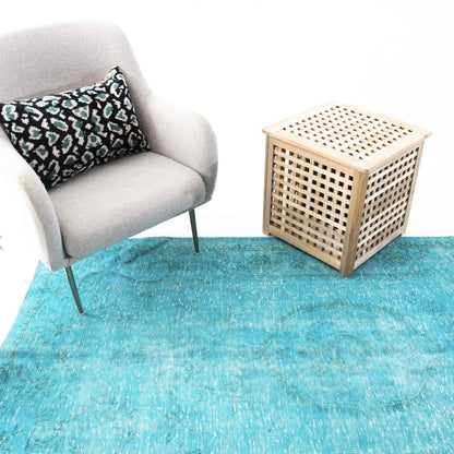 Oriental Rug Vintage Hand Knotted Wool On Cotton 139 x 239 Cm - 4' 7'' x 7' 11'' Turquoise C019 ER12