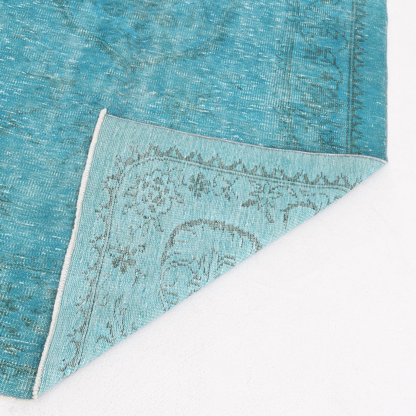 Oriental Rug Vintage Hand Knotted Wool On Cotton 139 x 239 Cm - 4' 7'' x 7' 11'' Turquoise C019 ER12