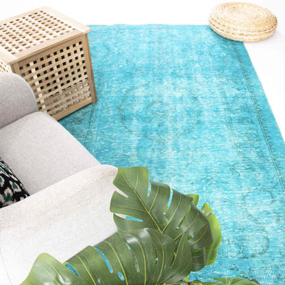 Oriental Rug Vintage Hand Knotted Wool On Cotton 139 x 239 Cm - 4' 7'' x 7' 11'' Turquoise C019 ER12