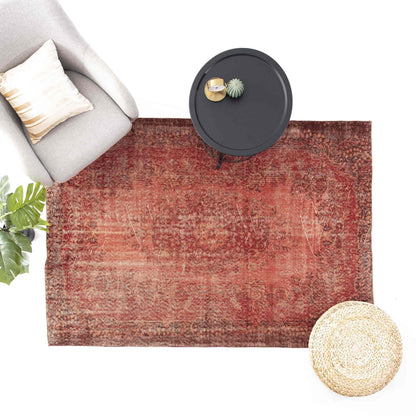 Oriental Rug Vintage Hand Knotted Wool On Cotton 144 x 221 Cm - 4' 9'' x 7' 4'' Red C014 ER12