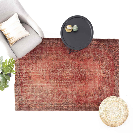 Oriental Rug Vintage Hand Knotted Wool On Cotton 144 x 221 Cm - 4' 9'' x 7' 4'' Red C014 ER12