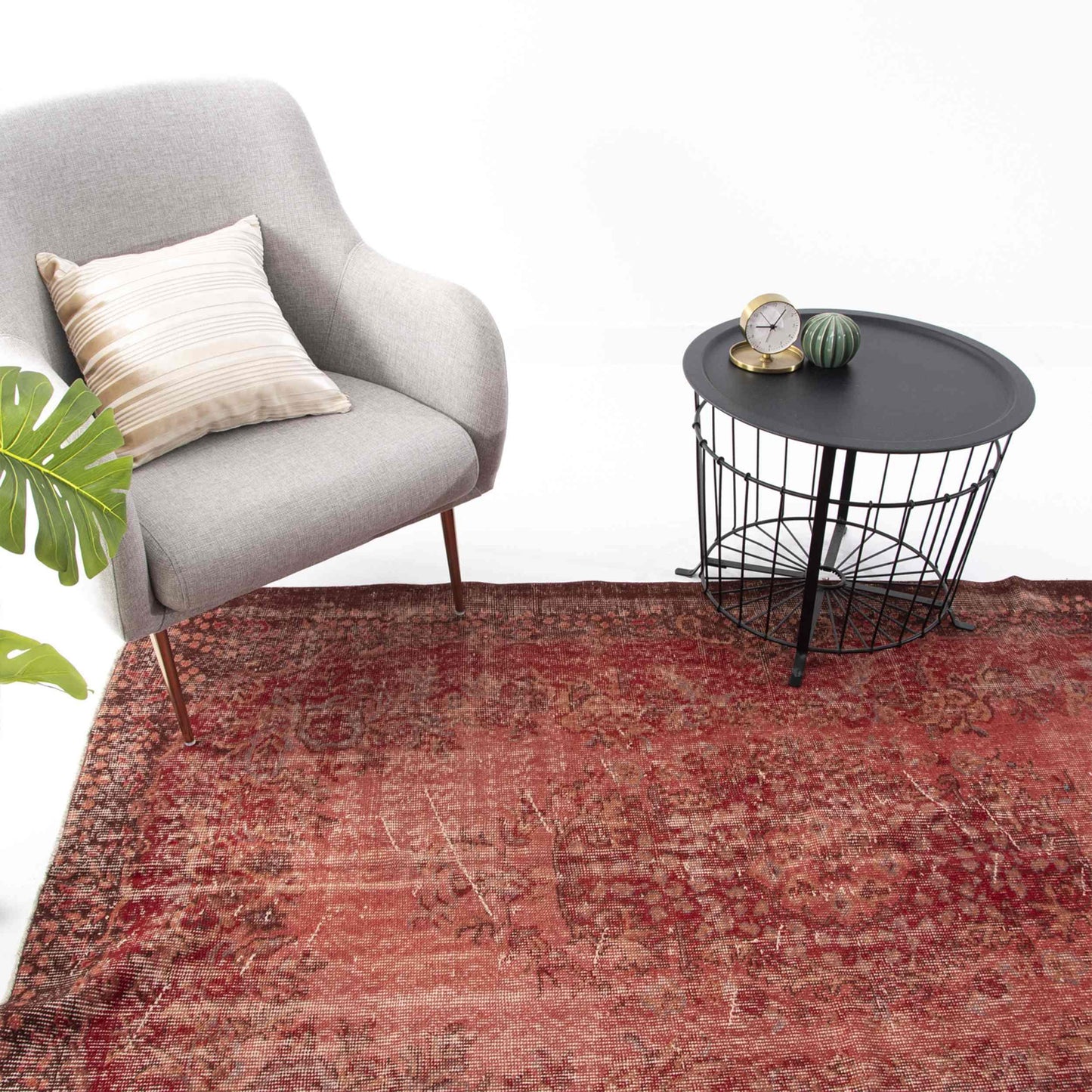 Oriental Rug Vintage Hand Knotted Wool On Cotton 144 x 221 Cm - 4' 9'' x 7' 4'' Red C014 ER12