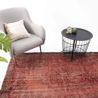 Oriental Rug Vintage Hand Knotted Wool On Cotton 144 x 221 Cm - 4' 9'' x 7' 4'' Red C014 ER12