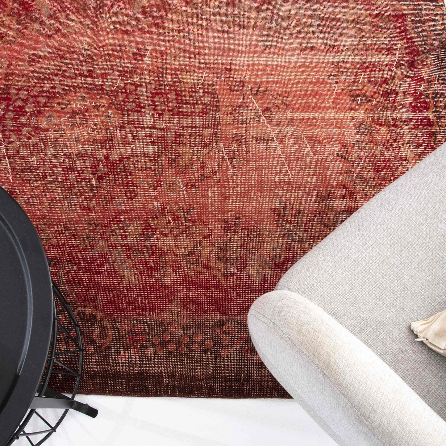 Oriental Rug Vintage Hand Knotted Wool On Cotton 144 x 221 Cm - 4' 9'' x 7' 4'' Red C014 ER12