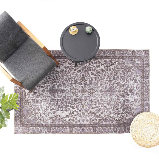 Oriental Rug Vintage Hand Knotted Wool On Cotton 145 x 234 Cm - 4' 10'' x 7' 9'' Grey C008 ER12