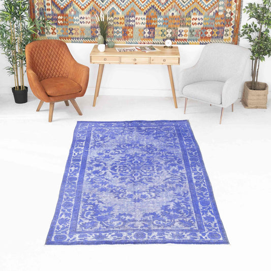 Oriental Rug Vintage Hand Knotted Wool On Cotton 148 x 254 Cm - 4' 11'' x 8' 4'' Purple C017 ER12