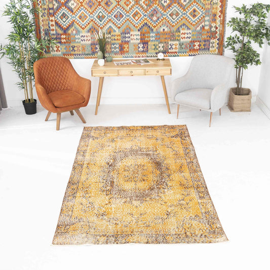 Oriental Rug Vintage Hand Knotted Wool On Cotton 152 x 267 Cm - 5' x 8' 10'' Orange C011 ER12