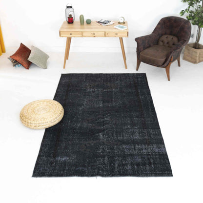 Oriental Rug Vintage Hand Knotted Wool On Cotton 153 x 244 Cm - 5' 1'' x 8' 1'' Black C002 ER12