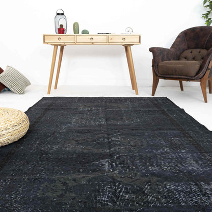 Oriental Rug Vintage Hand Knotted Wool On Cotton 153 x 244 Cm - 5' 1'' x 8' 1'' Black C002 ER12