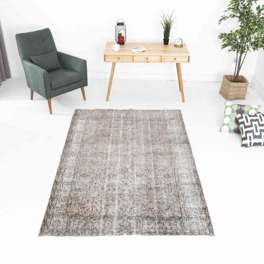 Oriental Rug Vintage Hand Knotted Wool On Cotton 155 x 240 Cm - 5' 2'' x 7' 11'' Grey C008 ER12
