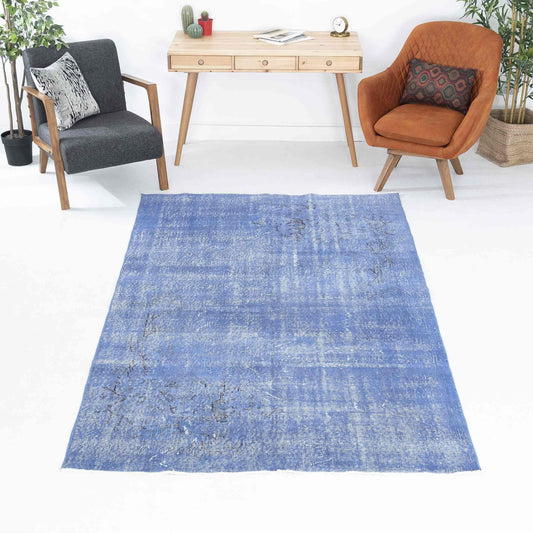 Oriental Rug Vintage Hand Knotted Wool On Cotton 155 x 264 Cm - 5' 2'' x 8' 8'' Blue C010 ER12