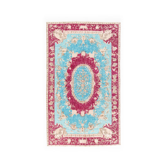 Oriental Rug Vintage Hand Knotted Wool On Cotton 157 x 266 Cm - 5' 2'' x 8' 9'' Blue C010 ER12