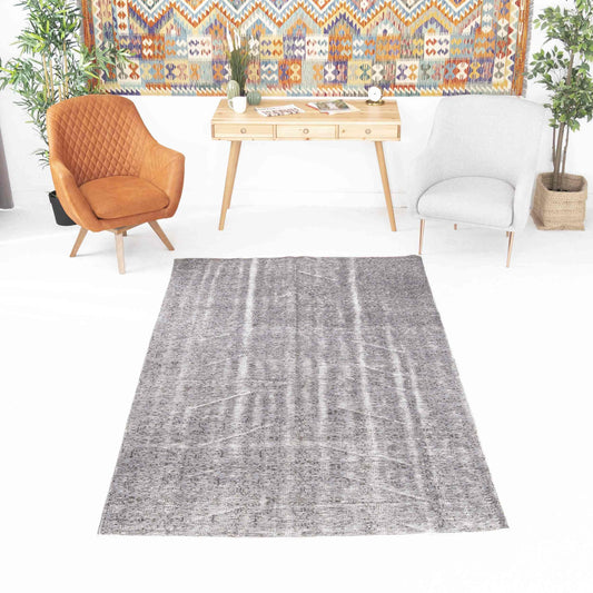 Oriental Rug Vintage Hand Knotted Wool On Cotton 157 x 268 Cm - 5' 2'' x 8' 10'' Grey C008 ER12