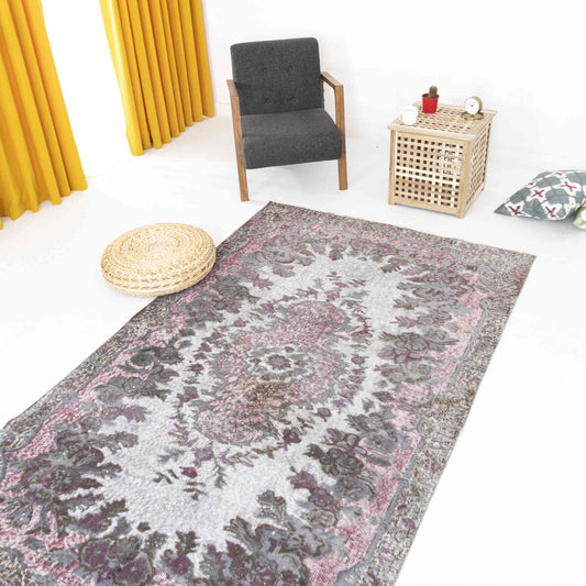 Oriental Rug Vintage Hand Knotted Wool On Cotton 161 x 267 Cm - 5' 4'' x 8' 10'' Pink C004 ER12