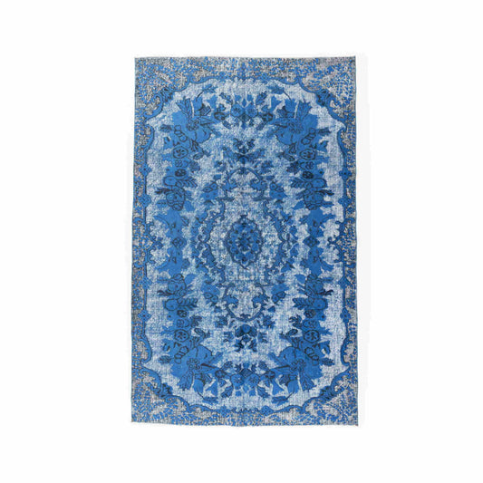 Oriental Rug Vintage Hand Knotted Wool On Cotton 161 x 280 Cm - 5' 6'' x 9' 3'' Blue C010 ER12