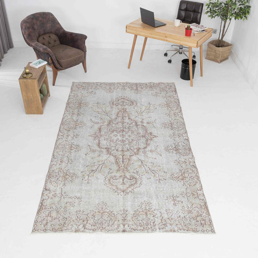 Oriental Rug Vintage Hand Knotted Wool On Cotton 161 x 282 Cm - 5' 4'' x 9' 4'' Green C015 ER12