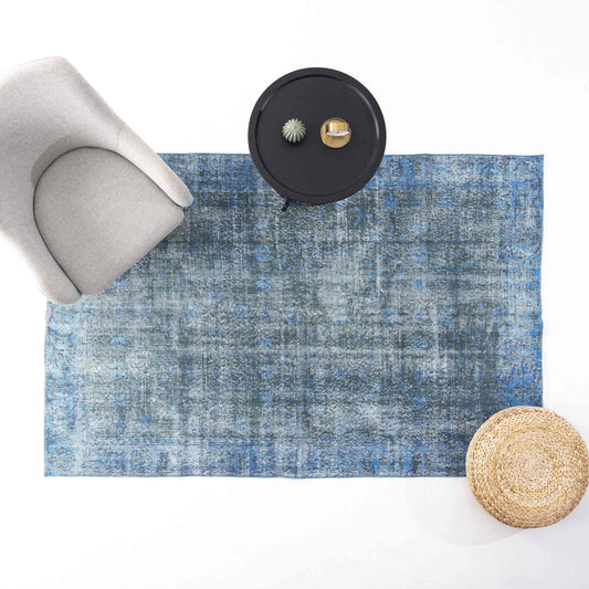 Oriental Rug Vintage Hand Knotted Wool On Cotton 162 x 251 Cm - 5' 4'' x 8' 3'' Blue C010 ER12