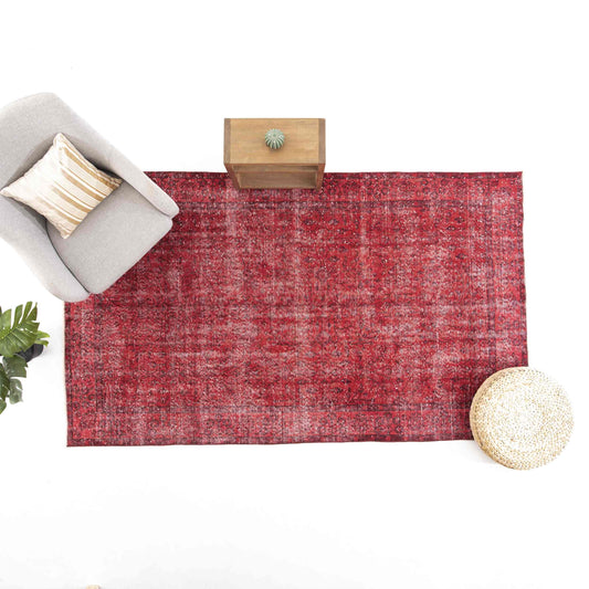 Oriental Rug Vintage Hand Knotted Wool On Cotton 162 x 280 Cm - 5' 4'' x 9' 3'' Red C014 ER12