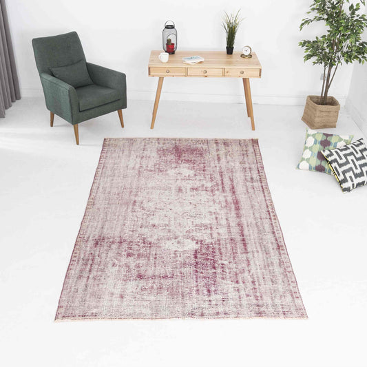 Oriental Rug Vintage Hand Knotted Wool On Cotton 163 x 264 Cm - 5' 5'' x 8' 8'' Lilac C018 ER12