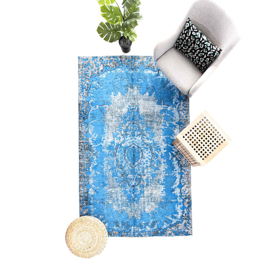 Oriental Rug Vintage Hand Knotted Wool On Cotton 163 x 267 Cm - 5' 5'' x 8' 10'' Blue C010 ER12