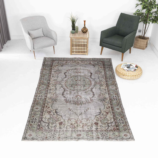 Oriental Rug Vintage Hand Knotted Wool On Cotton 164 x 277 Cm - 5' 5'' x 9' 2'' Grey C008 ER12