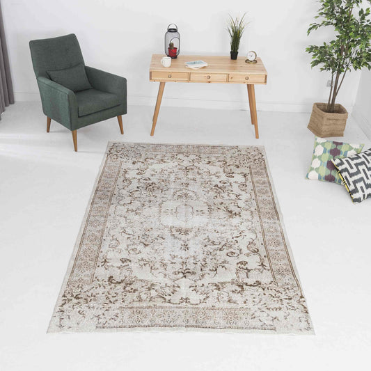 Oriental Rug Vintage Hand Knotted Wool On Cotton 164 x 288 Cm - 5' 5'' x 8' 10'' Grey C008 ER12