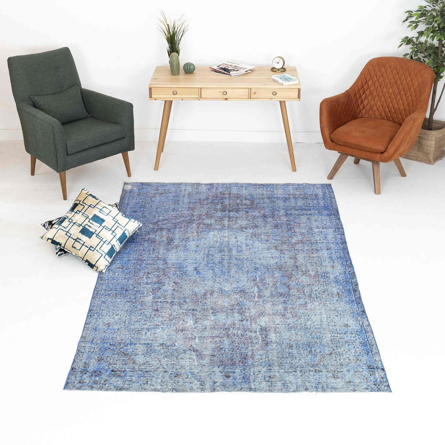 Oriental Rug Vintage Hand Knotted Wool On Cotton 165 x 251 Cm - 5' 5'' x 8' 3'' Blue C010 ER12