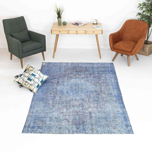 Oriental Rug Vintage Hand Knotted Wool On Cotton 165 x 251 Cm - 5' 5'' x 8' 3'' Blue C010 ER12