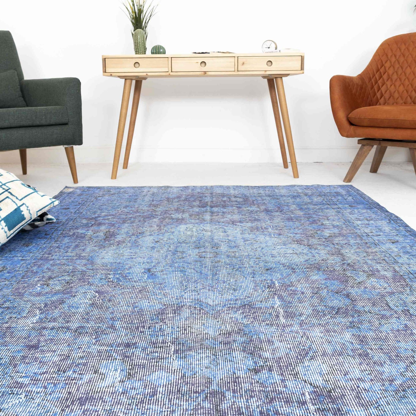 Oriental Rug Vintage Hand Knotted Wool On Cotton 165 x 251 Cm - 5' 5'' x 8' 3'' Blue C010 ER12