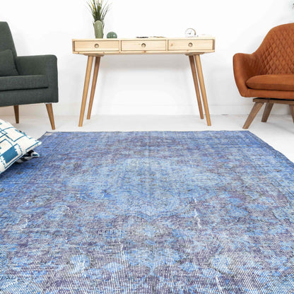 Oriental Rug Vintage Hand Knotted Wool On Cotton 165 x 251 Cm - 5' 5'' x 8' 3'' Blue C010 ER12