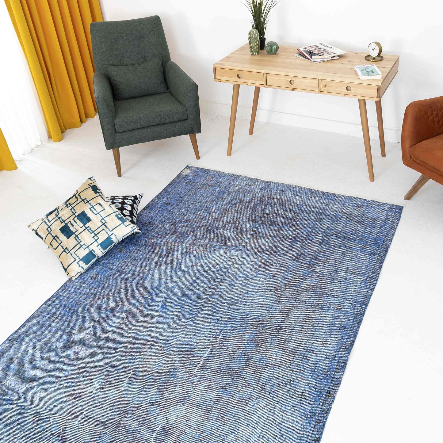 Oriental Rug Vintage Hand Knotted Wool On Cotton 165 x 251 Cm - 5' 5'' x 8' 3'' Blue C010 ER12