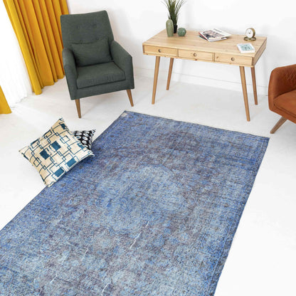 Oriental Rug Vintage Hand Knotted Wool On Cotton 165 x 251 Cm - 5' 5'' x 8' 3'' Blue C010 ER12