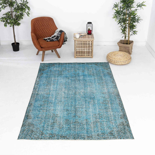 Oriental Rug Vintage Hand Knotted Wool On Cotton 165 x 259 Cm - 5' 5'' x 8' 6'' Turquoise C019 ER12