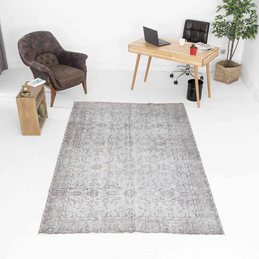 Oriental Rug Vintage Hand Knotted Wool On Cotton 165 x 262 Cm - 5' 5'' x 8' 8'' Pink C004 ER12