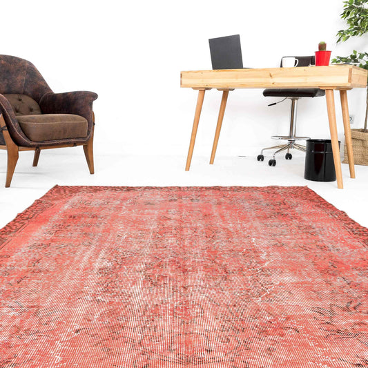 Oriental Rug Vintage Hand Knotted Wool On Cotton 165 x 270 Cm - 5' 5'' x 8' 11'' Red C014 ER12