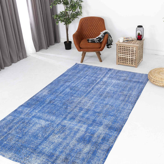 Oriental Rug Vintage Hand Knotted Wool On Cotton 166 x 274 Cm - 5' 6'' x 9' Navy Blue C012 ER12
