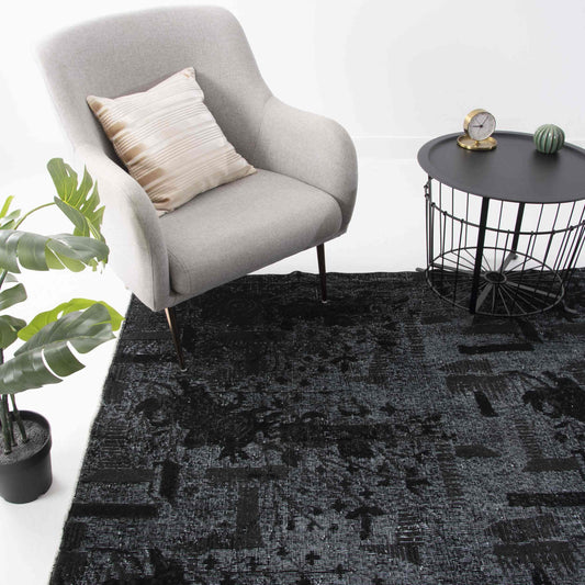 Oriental Rug Vintage Hand Knotted Wool On Cotton 167 x 220 Cm - 5' 6'' x 7' 3'' Black C002 ER12