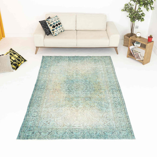 Oriental Rug Vintage Hand Knotted Wool On Cotton 167 x 265 Cm - 5' 6'' x 8' 9'' Light Blue C013 ER12
