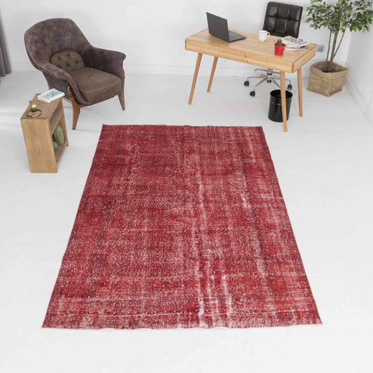 Oriental Rug Vintage Hand Knotted Wool On Cotton 167 x 266 Cm - 5' 6'' x 8' 9'' Red C014 ER12