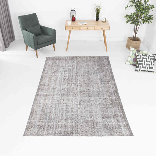 Oriental Rug Vintage Hand Knotted Wool On Cotton 167 x 286 Cm - 5' 6'' x 9' 5'' Grey C008 ER12