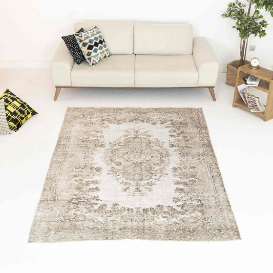 Oriental Rug Vintage Hand Knotted Wool On Cotton 168 x 230 Cm - 5' 7'' x 7' 7'' Sand C007 ER12