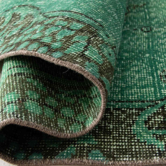 Oriental Rug Vintage Hand Knotted Wool On Cotton 168 x 279 Cm - 5' 7'' x 9' 2'' Green C001 ER12