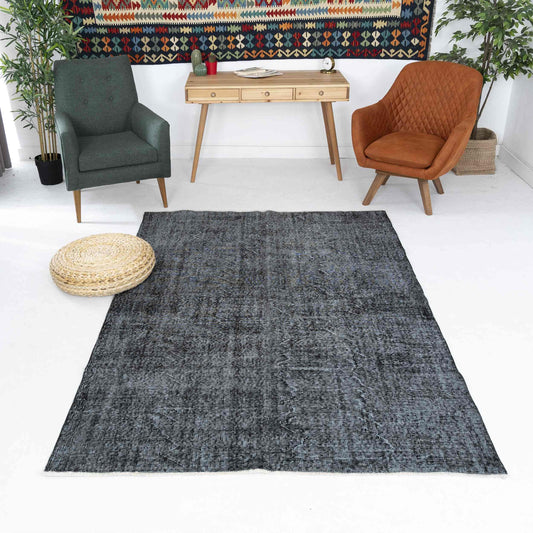 Oriental Rug Vintage Hand Knotted Wool On Cotton 169 x 249 Cm - 5' 7'' x 8' 3'' Black C002 ER12