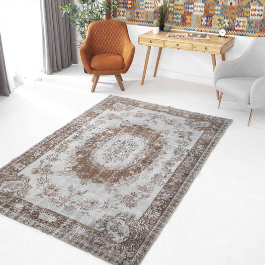 Alfombra oriental vintage anudada a mano de lana sobre algodón 169 x 252 cm - 5' 7'' x 8' 4'' Marrón C005 ER12