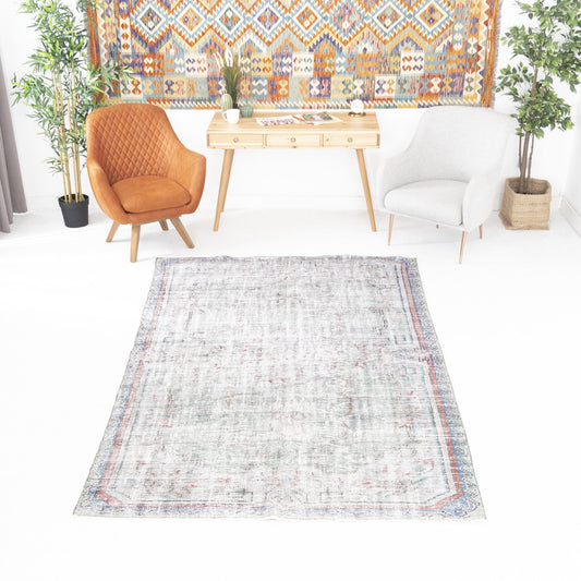 Oriental Rug Vintage Hand Knotted Wool On Cotton 169 x 270 Cm - 5' 7'' x 8' 11'' Grey C008 ER12