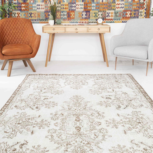 Oriental Rug Vintage Hand Knotted Wool On Cotton 170 x 280 Cm - 5' 7'' x 9' 3'' Sand C007 ER12